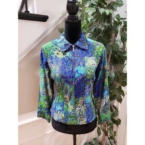 Ruby Rd. Womens Multicolor Rayon Long Sleeve Collared Full Zip Jacket Size 8